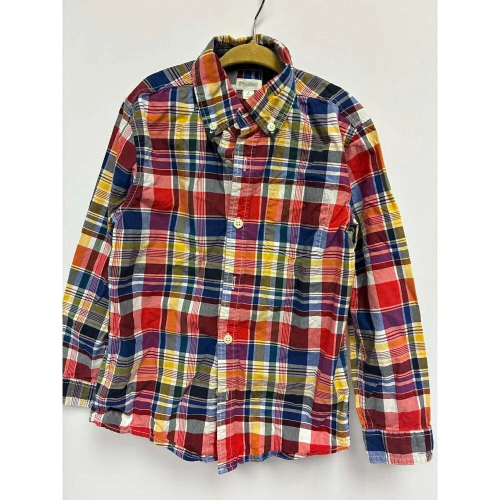 Gymboree Small (5-6) Button Down Shirt Blue/ Yellow/Red Plaid Long Sleeve‎ Boys